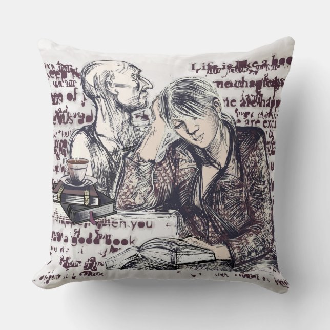 The girl reading a book throw pillow (Front)
