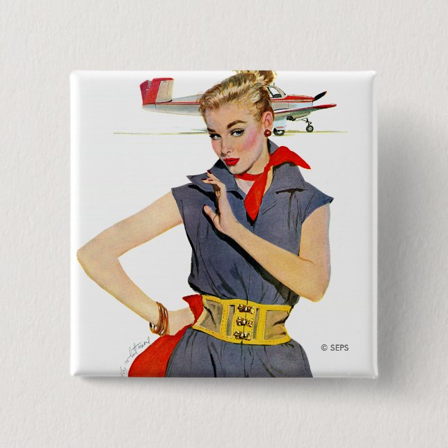 The Girl Who Stole Airplanes 2 Inch Square Button (Front)