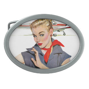 The Girl Who Stole Airplanes Oval Belt Buckle