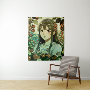 The girl with cherry fruits - Modern illustration Tapestry