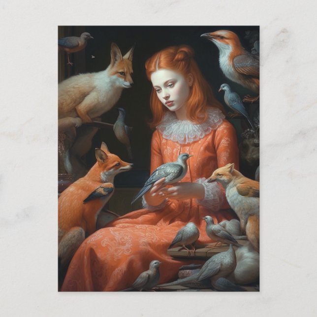 The Girl With Foxes and Birds Postcard (Front)