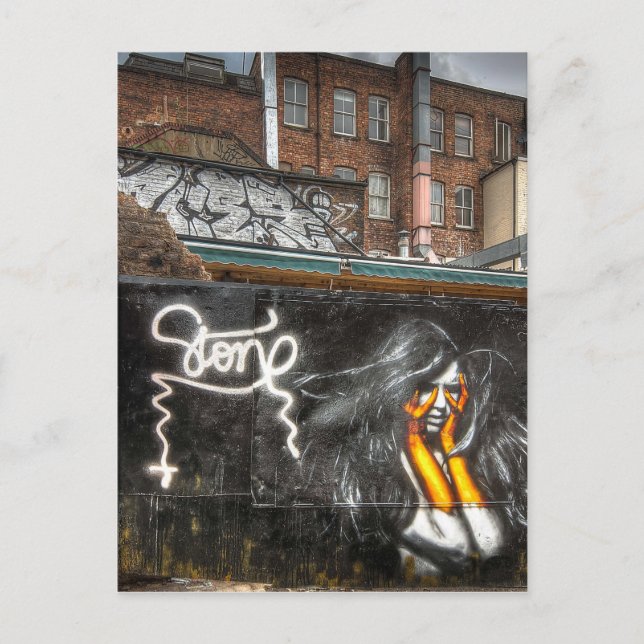 The Girl with Orange Gloves, Shoreditch Graffiti Postcard (Front)