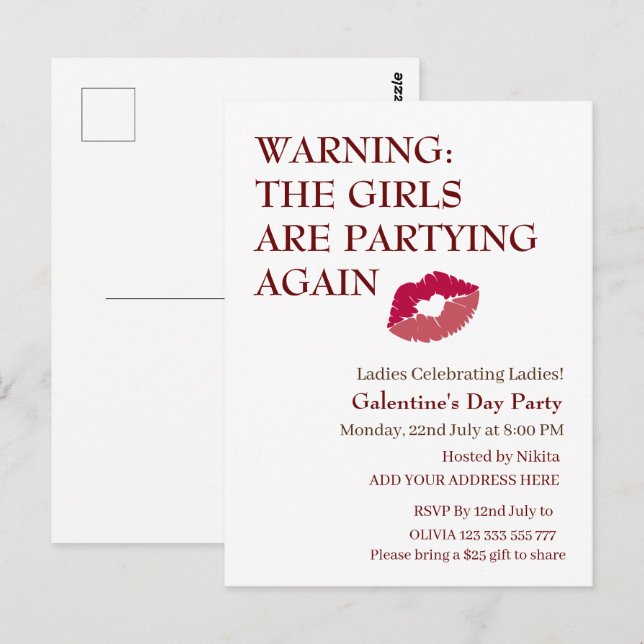 THE GIRLS ARE PARTYING AGAIN Galentine's Day Postcard (Front/Back)