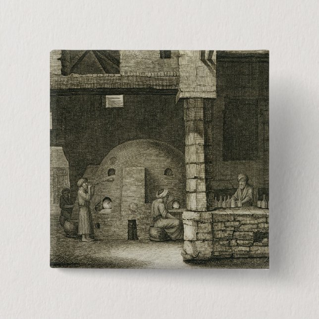 The Glass Bottle Maker, from Volume II Arts and Tr 2 Inch Square Button (Front)