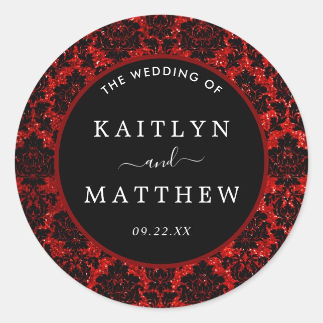 The Glitter Damask Las Vegas Wedding Collection Classic Round Sticker (Front)