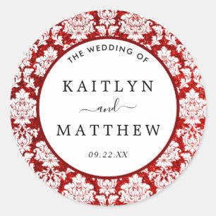 The Glitter Damask Las Vegas Wedding Collection Classic Round Sticker