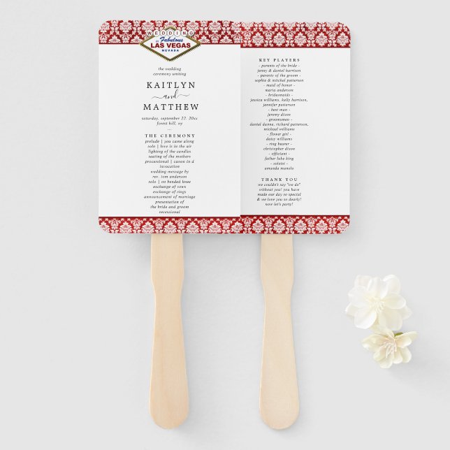 The Glitter Damask Las Vegas Wedding Collection Hand Fan (Front and Back)
