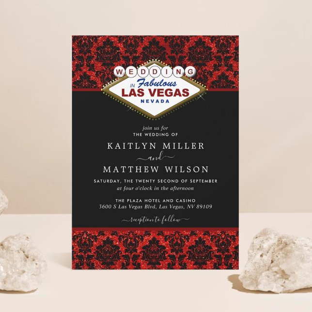 The Glitter Damask Las Vegas Wedding Collection Invitation (Creator Uploaded)