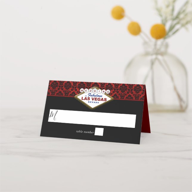 The Glitter Damask Las Vegas Wedding Collection Place Card (Front)