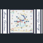 The Glittery Christmas Snowman - Tablecloth<br><div class="desc">This design features a white and blue snowflake, a golden tree, coloured snowflakes and lots of snowmen dressed for a cold Christmas season. A glitter was added to this design. A white backround was added along with a blue border. Merry christmas was added to this design. This table cover comes...</div>