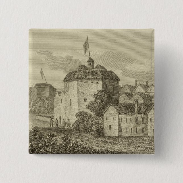 The Globe Theatre on the Bankside as it appeared i 2 Inch Square Button (Front)