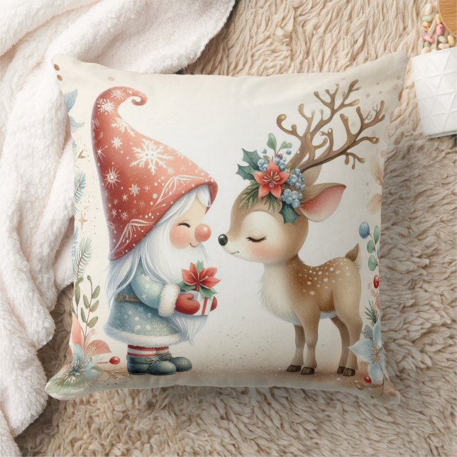 The Gnome And The Reindeer Throw Pillow (Blanket)