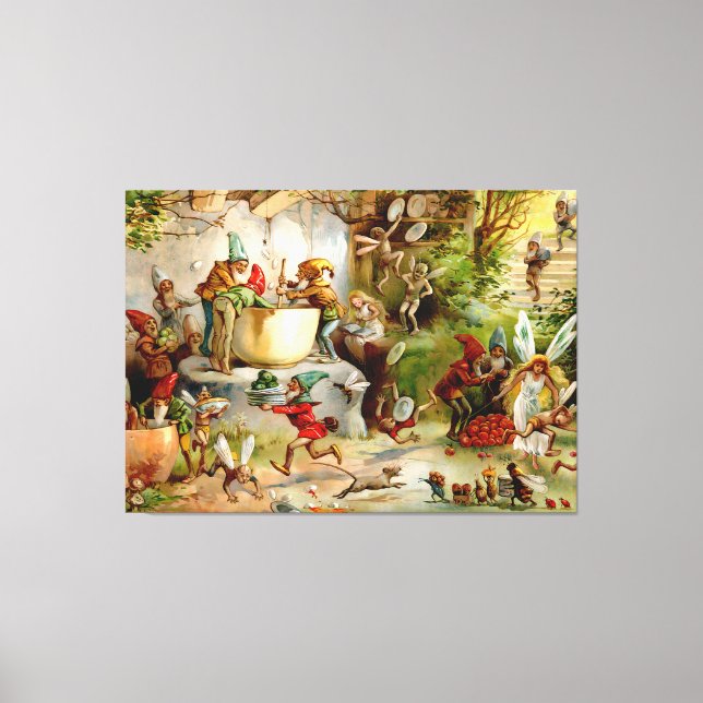 The Gnomes' Kitchen - 1895 Illustration by E. Stua Canvas Print (Front)
