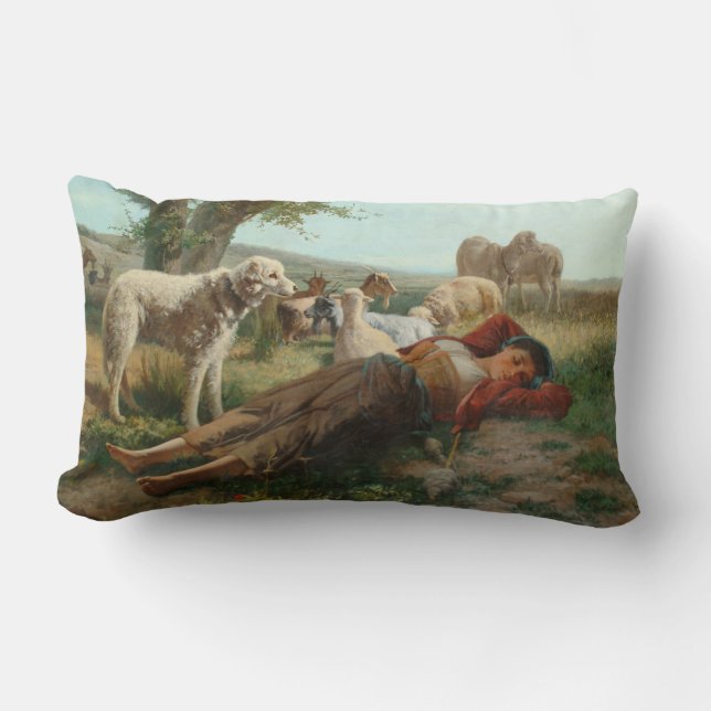 The Goatherder Girl's Siesta (by Carlo Ademollo) Lumbar Pillow (Front)