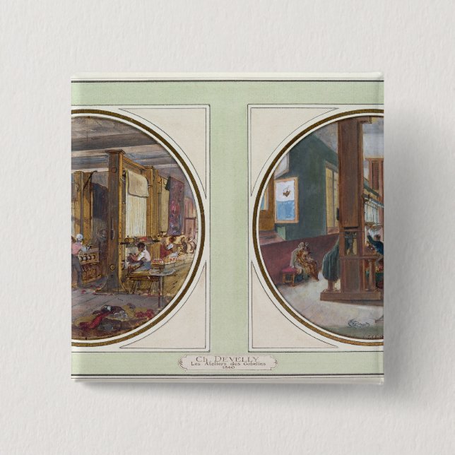 The Gobelins Workshop, 1840 2 Inch Square Button (Front)
