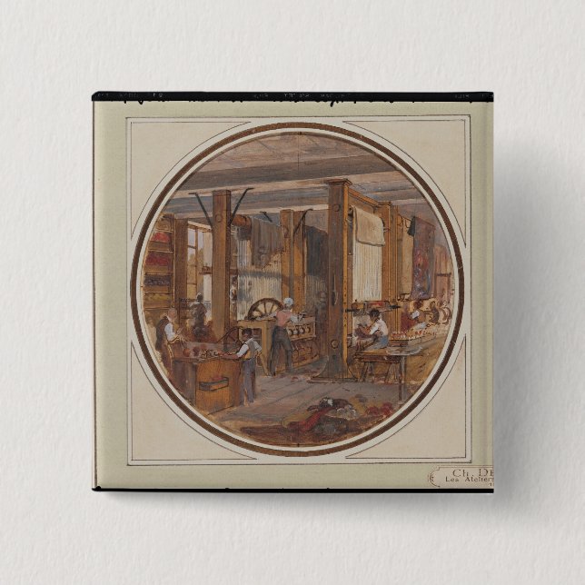 The Gobelins Workshop, 1840 2 Inch Square Button (Front)