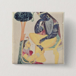 The God Krishna with his mortal love, Radha 2 Inch Square Button