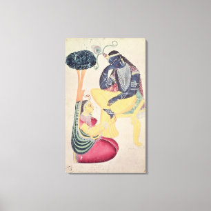 The God Krishna with his mortal love, Radha Canvas Print