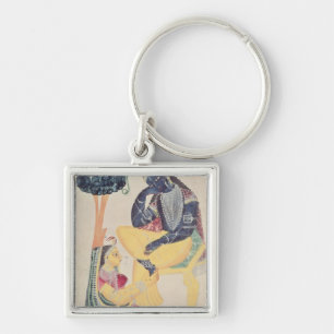 The God Krishna with his mortal love, Radha Keychain