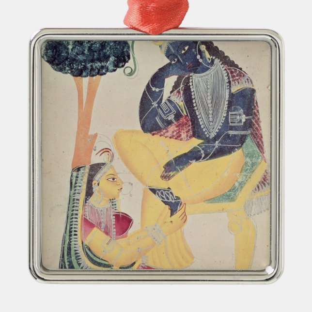 The God Krishna with his mortal love, Radha Metal Ornament (Front)