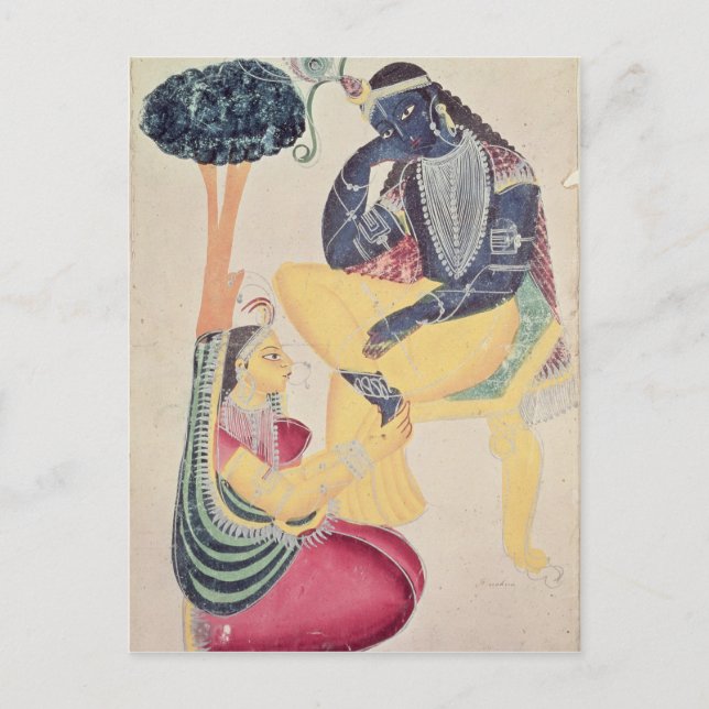 The God Krishna with his mortal love, Radha Postcard (Front)