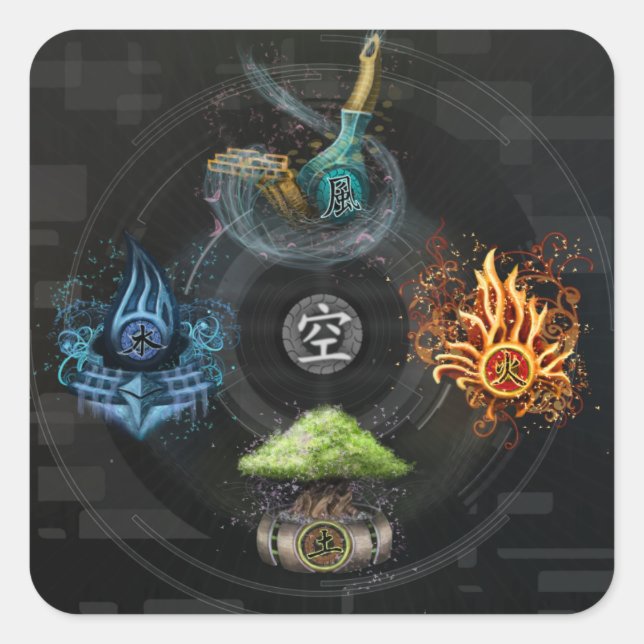 The Godai five elements kanji art illustration Square Sticker (Front)