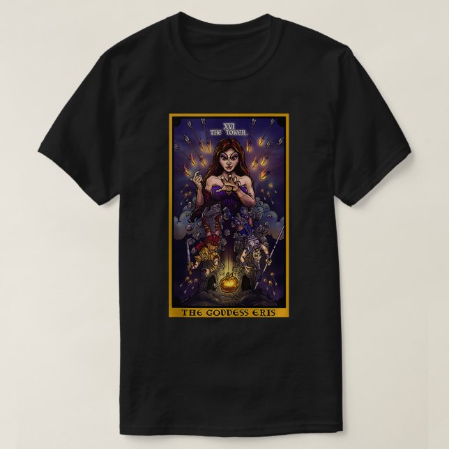 The Goddess Eris The Tower Tarot Card Wiccan Pagan T-Shirt (Design Front)
