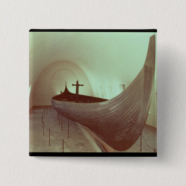 The Gokstad longship (wood) 2 Inch Square Button (Front)