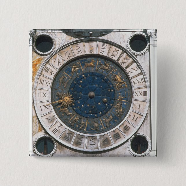 The gold and enamel clock face, design begun by Ma 2 Inch Square Button (Front)