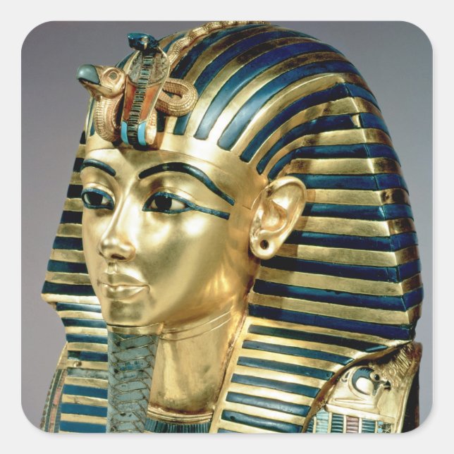 The gold funerary mask, from tomb of Tutankhamun Square Sticker (Front)