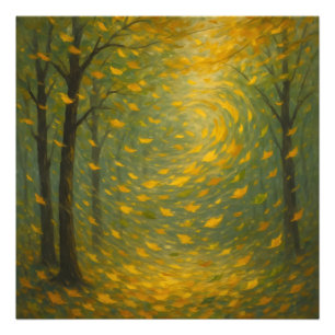 The Golden Autumn Dance: A Vortex of Falling Leave Photo Print