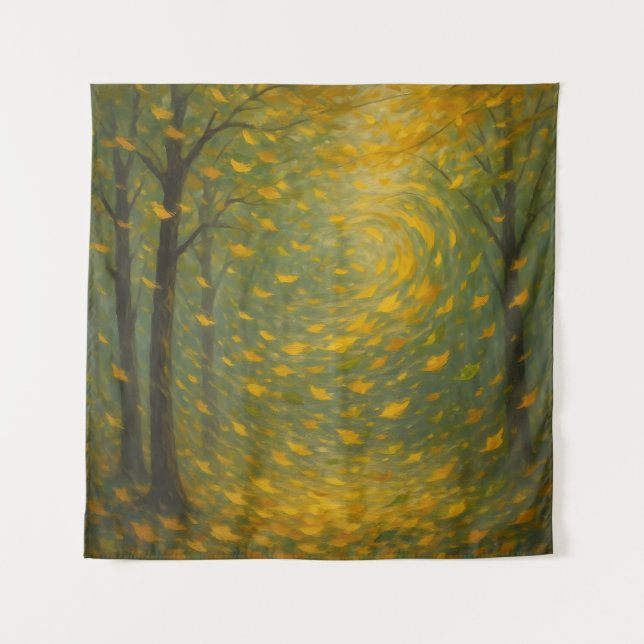 The Golden Autumn Dance: A Vortex of Falling Leave Tapestry (Front)