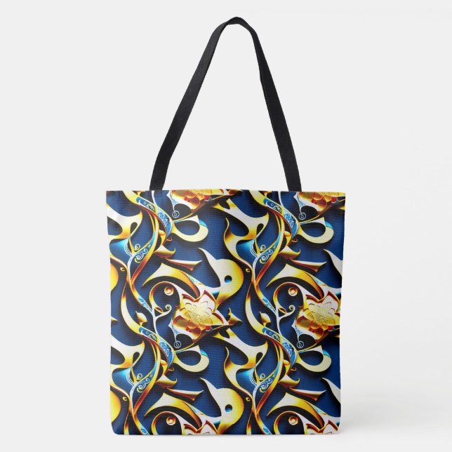 The Golden Blue Arabesque Tote Bag (Front)