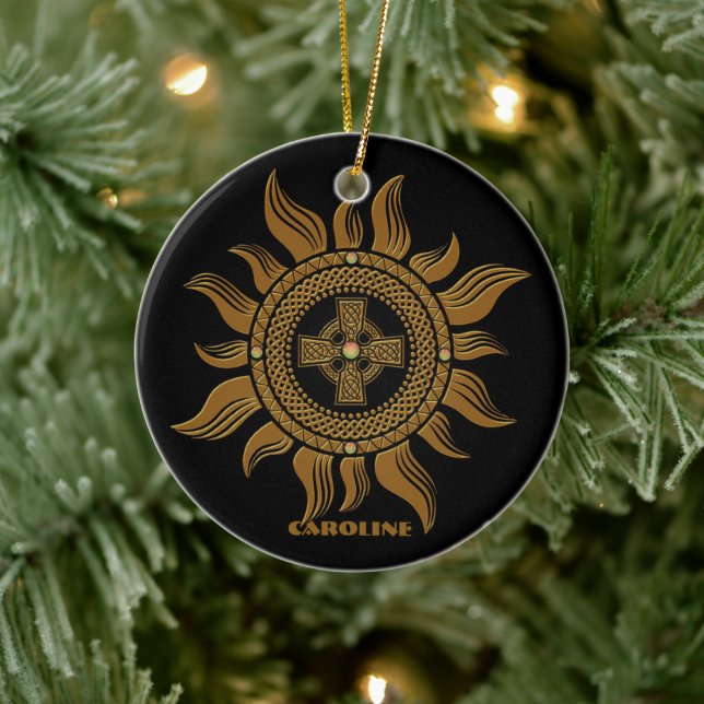 The golden celtic cross. ceramic ornament (Tree)