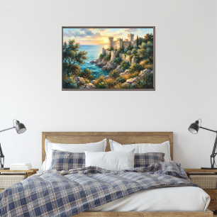 The Golden Citadel — Mediterranean Sunset Oil Pain Canvas Print