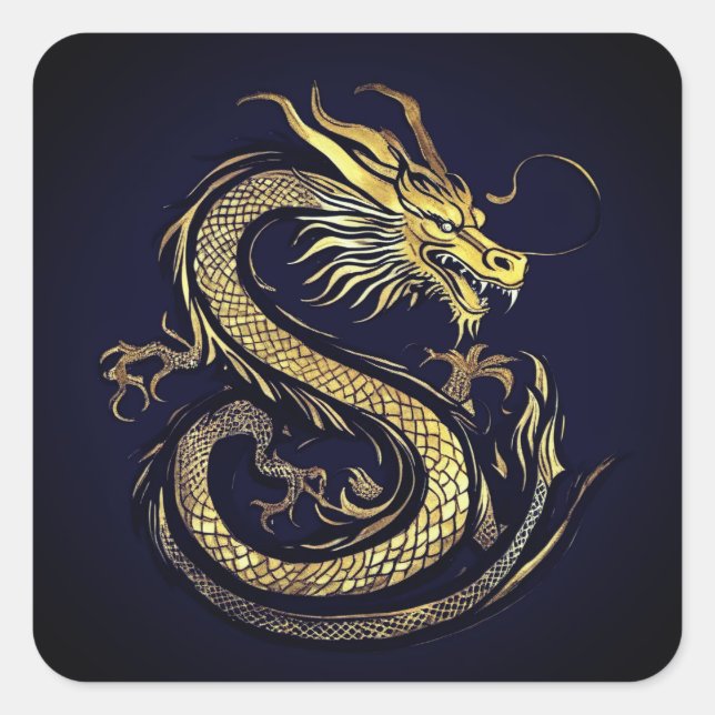 The Golden Dragon – Baroque Flame in the Darkness Square Sticker (Front)