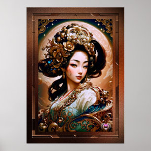 The Golden Dragon Geisha Girl AI Art by Xzendor7 Poster