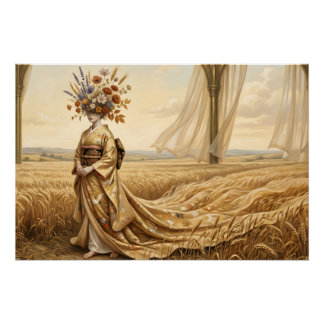 The Golden Echo: Surreal Botanical Spirit in the W Poster