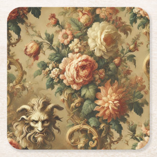 The Golden Fiend – Gothic Floral  Square Paper Coaster