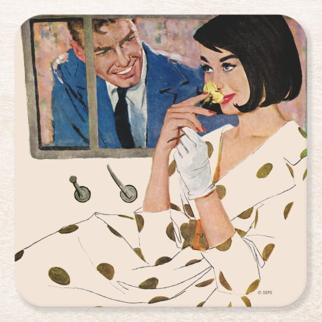 The Golden Rose Square Paper Coaster (Front)