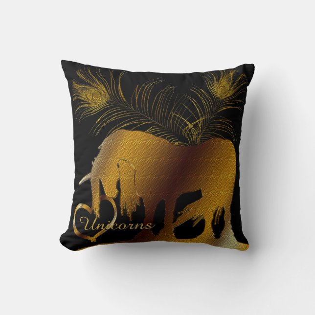The Golden Unicorn Throw Pillow (Front)