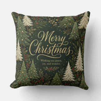 The Golden Yuletide Forest Throw Pillow