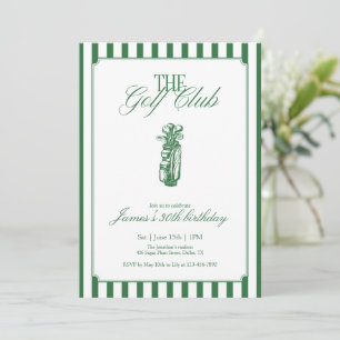 The Golf Club Golf Birthday Party Green Stripe  Invitation