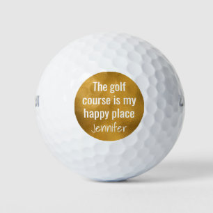 The Golf Course Is My Happy Place Monogram Gold Golf Balls