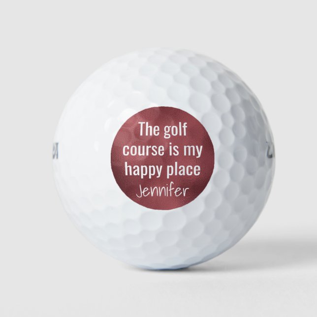 The Golf Course Is My Happy Place Monogram  Golf Balls (Front)