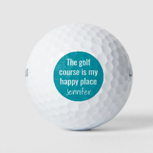 The Golf Course Is My Happy Place Monogram Teal Golf Balls