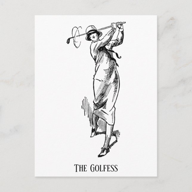 'The Golfess' Vintage Lady Golfer Postcard (Front)