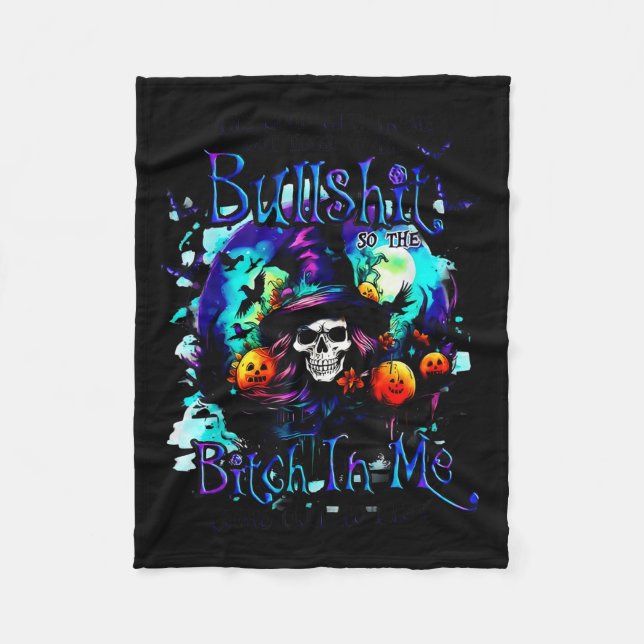 The Good Girl In Me Got Tired Halloween Witch Skul Fleece Blanket (Front)