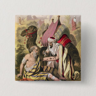 The Good Samaritan, from a bible printed by Edward 2 Inch Square Button