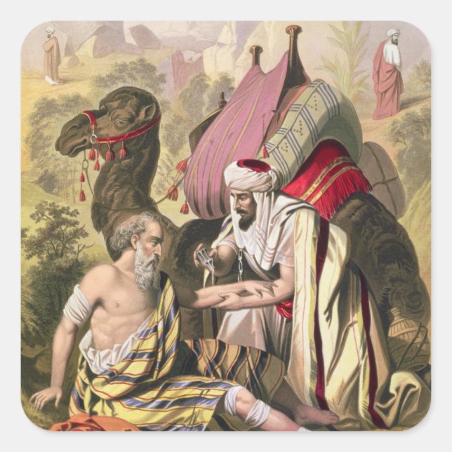 The Good Samaritan, from a bible printed by Edward Square Sticker (Front)